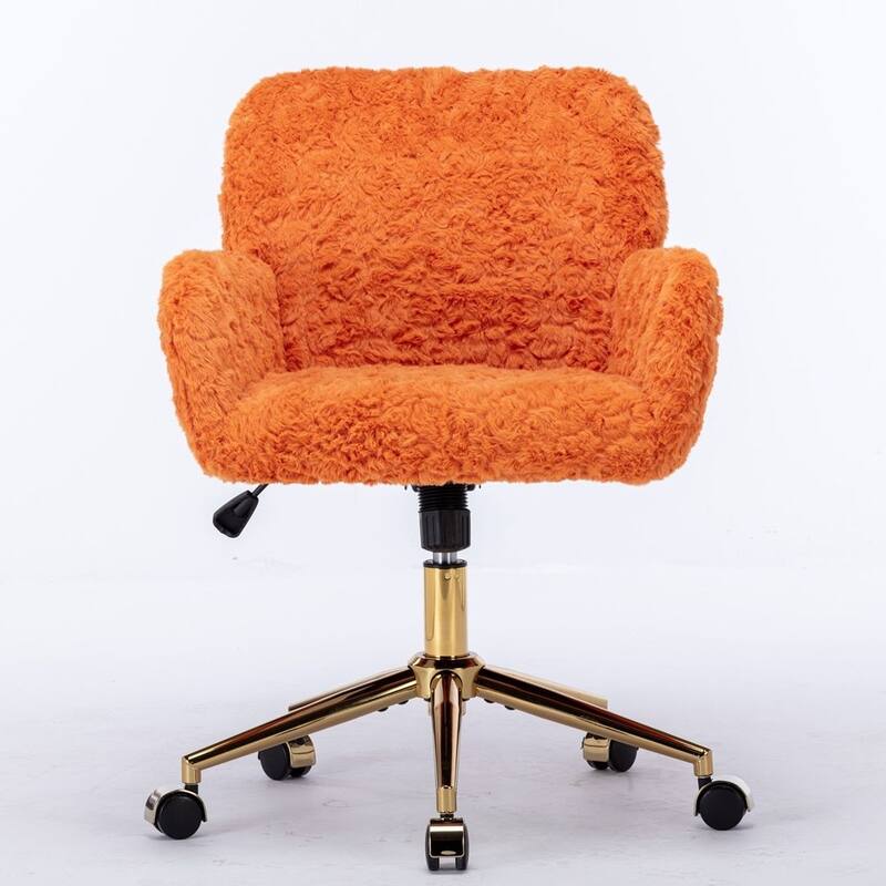 Modern Artificial Rabbit Hair Height Adjustable 360 Swivel Task Chair with Metal Base - Orange