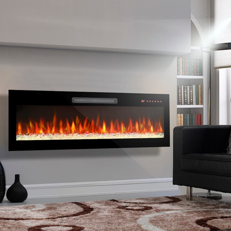 Recessed ultra thin front wall mounted electric fireplace