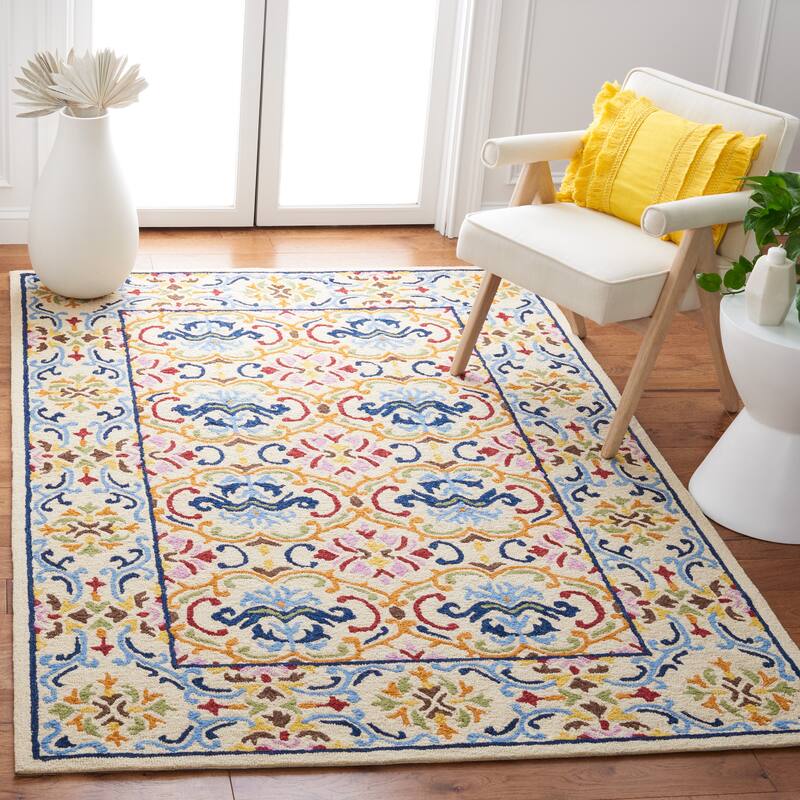SAFAVIEH Handmade Micro-Loop Sinela Wool Rug - 5' x 8' - Beige/Blue