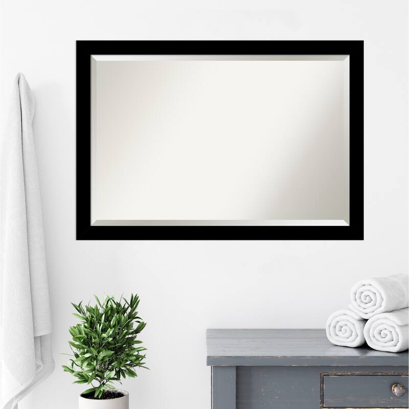 Basic Narrow Beveled Wood Framed Bathroom Vanity Wall Mirror