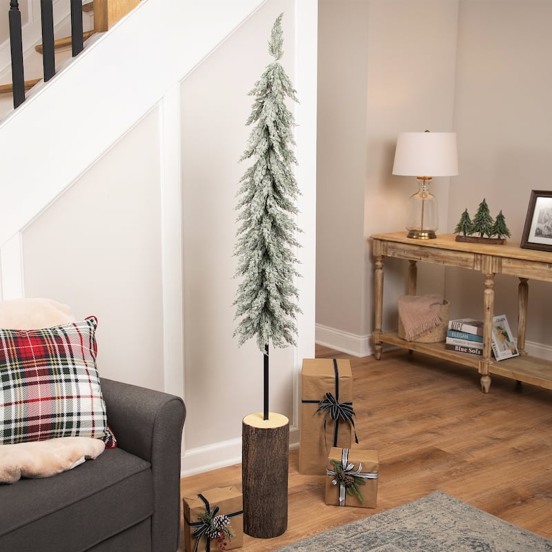 Slim Flocked Downswept Norfolk Pine Artificial Christmas Tree - 5.5' - Unlit