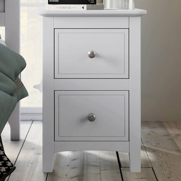 White Solid Wood 2Drawer Nightstand End Table with Sufficient Storage