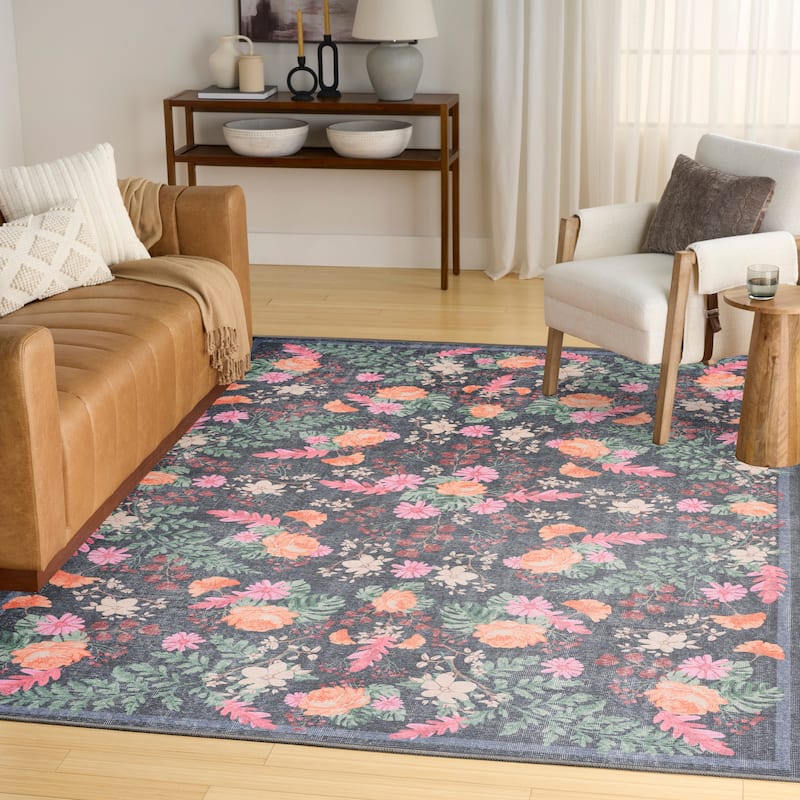 Nourison Botanical Washables Indoor only Floral Patterned Area Rug - Charcoal/Multicolor - 4' x 6'