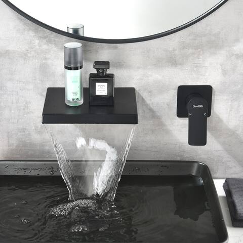GZMR Waterfall Bathroom Sink Faucet 1- Handle Wall Mount Lavatory Faucet