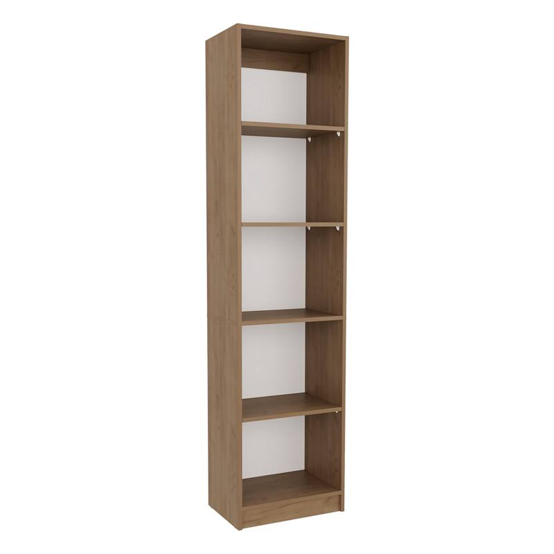 Home Slim Design Bookcase With 5-Tier Shelves, Vertical Freestanding Display Storage, Natural Oak