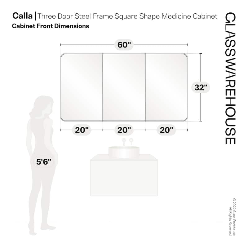 Glass Warehouse SC3-SQ-60X32 Calla 60" x 32" Framed Triple Door
