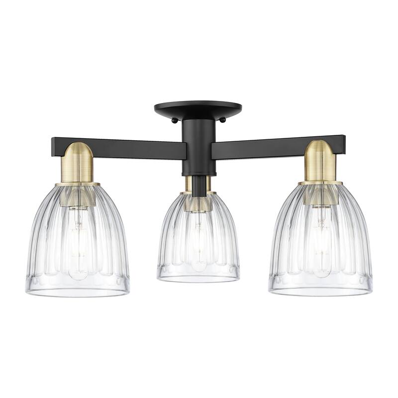 Innovations Lighting Endless Possibilities Arcadia - Brookfield - 3 Light 23" Semi-Flush Mount with Clear Shade - Clear/Black Antique Brass