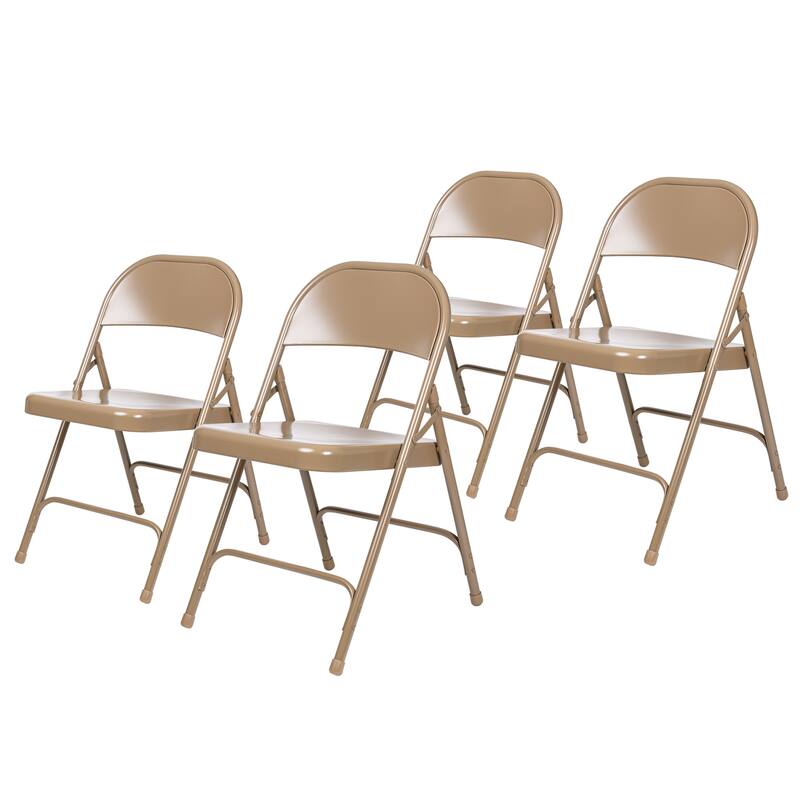 Hampden Furnishings Bernadine Collection Metal Round-Backed Folding Chair, Pack of 4 - Beige