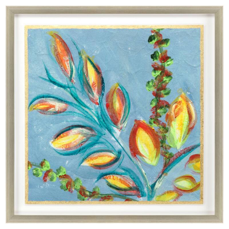 HomeRoots Vibrant Blue And Yellow Modern Floral Giclee Silver Framed Wall Art