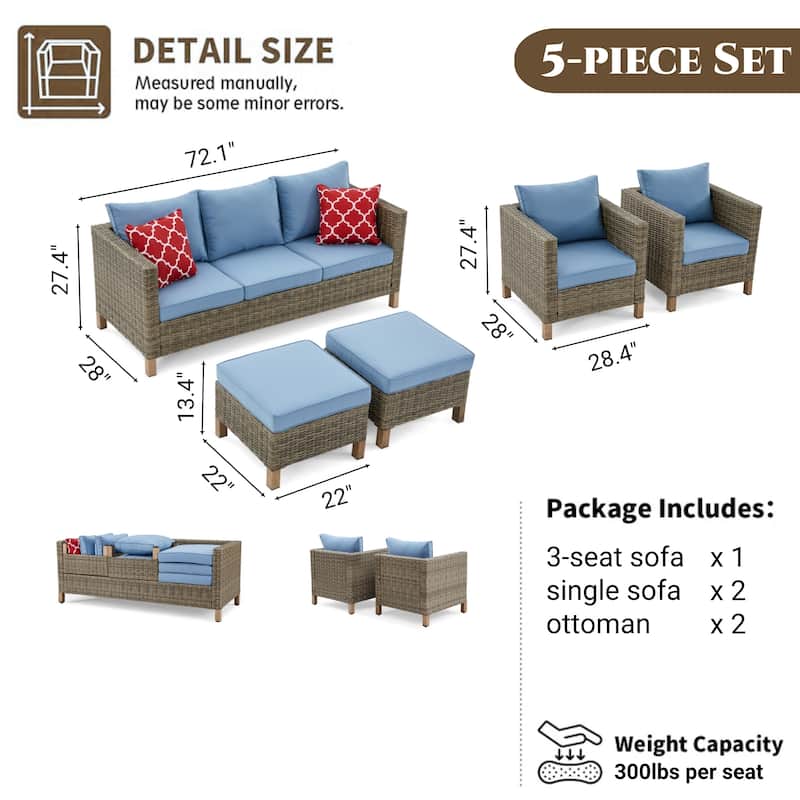 5-Piece Outdoor Wicker Patio Conversation Set