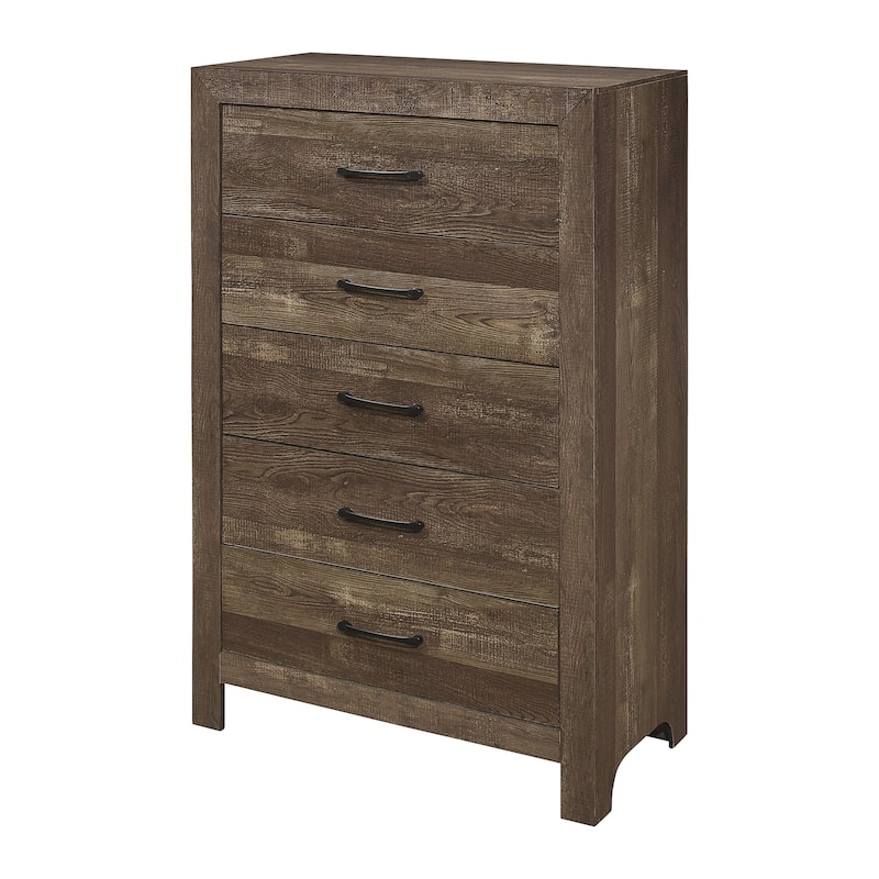Ko Three Piece Full Size Bedroom Set, Panel Detailings, Black Metal Handles, Rustic Brown
