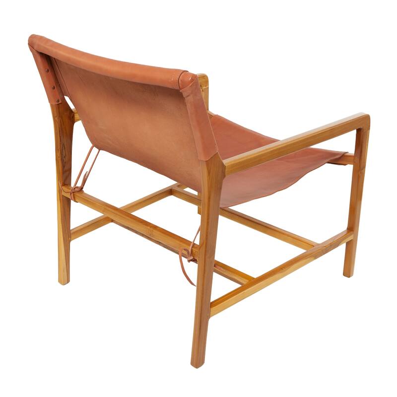 Teak Wood Living Room Accent Chair with Leather or Woven Cane Seat