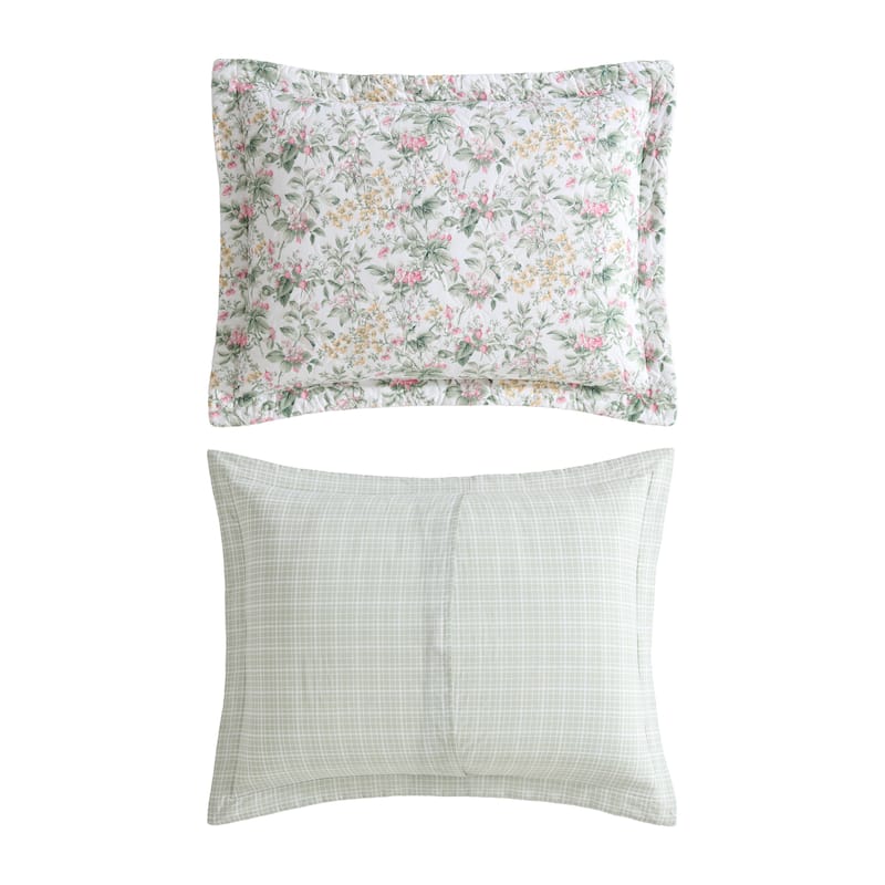 Laura Ashley Bramble Floral Cotton Reversible Pink Quilt Set