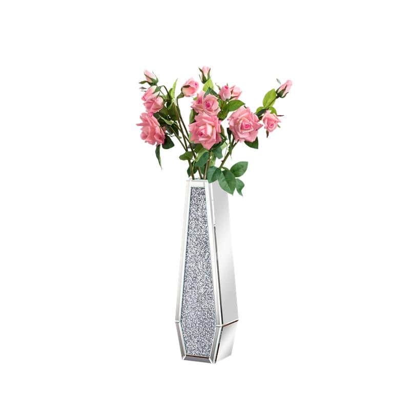 Glam Tall Crushed Diamond Floor Vase Crystal Silver for Home Decor