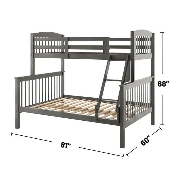 dimension image slide 3 of 4, Slat Design Twin over Full Bunk Bed with Angled Ladder in Dark Walnut