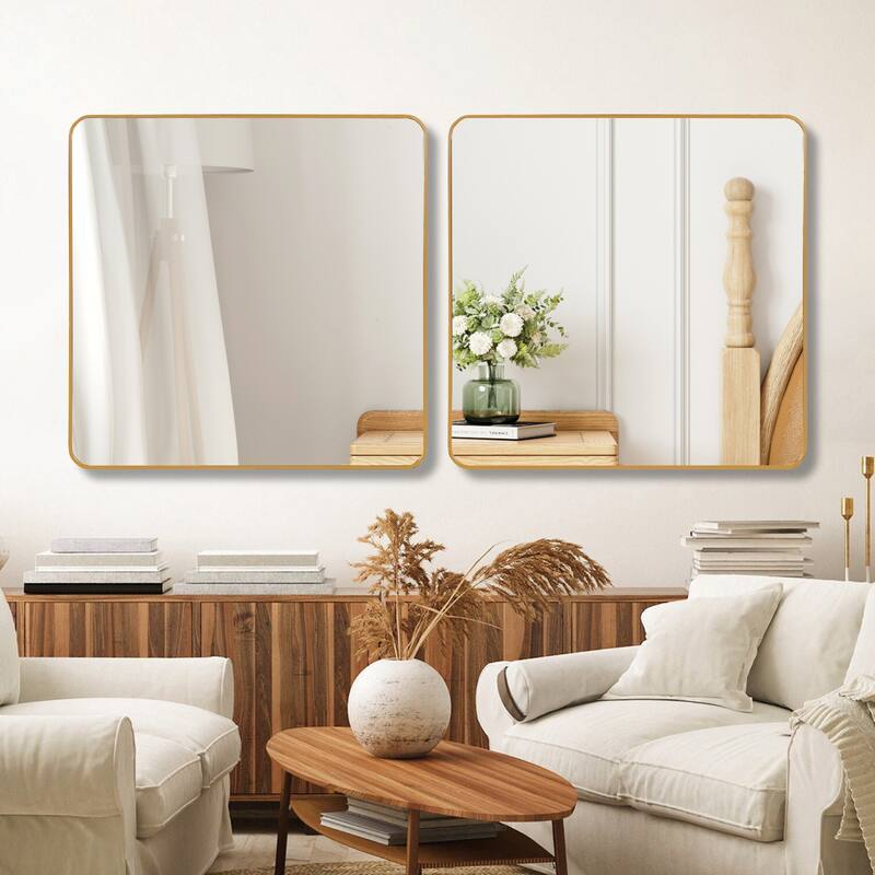 GDFStudio - Bellagio Modern Metal Square Decorative Wall Mirror with Easy Wall Mounting & Distortion-Free Reflection