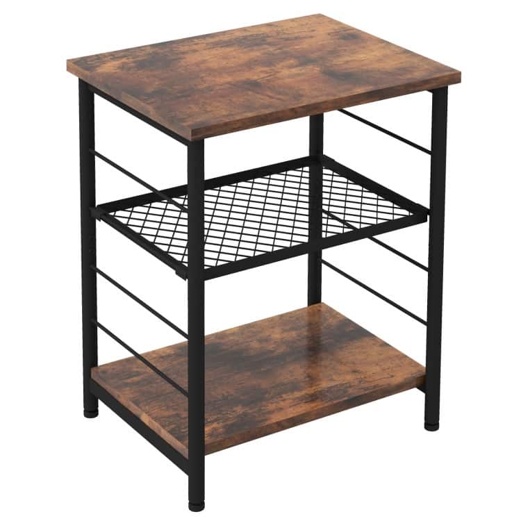 3-Tier Industrial Side Table with Adjustable Mesh Shelf-Rustic Brown - 15" x 12" x 20" (L x W x H)