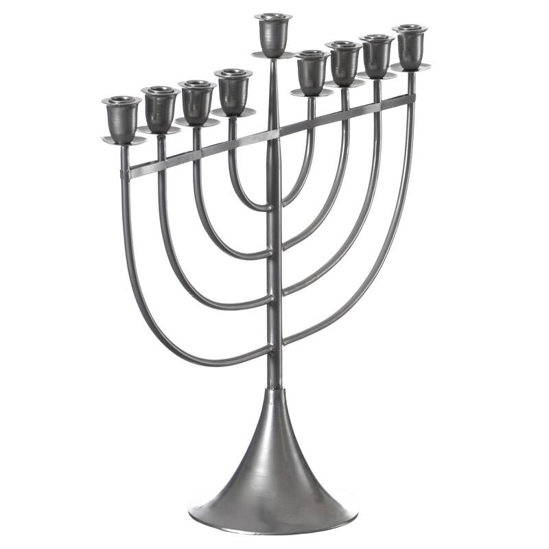 Modern Solid Metal Judaica Hanukkah Menorah 9 Branched Candelabra