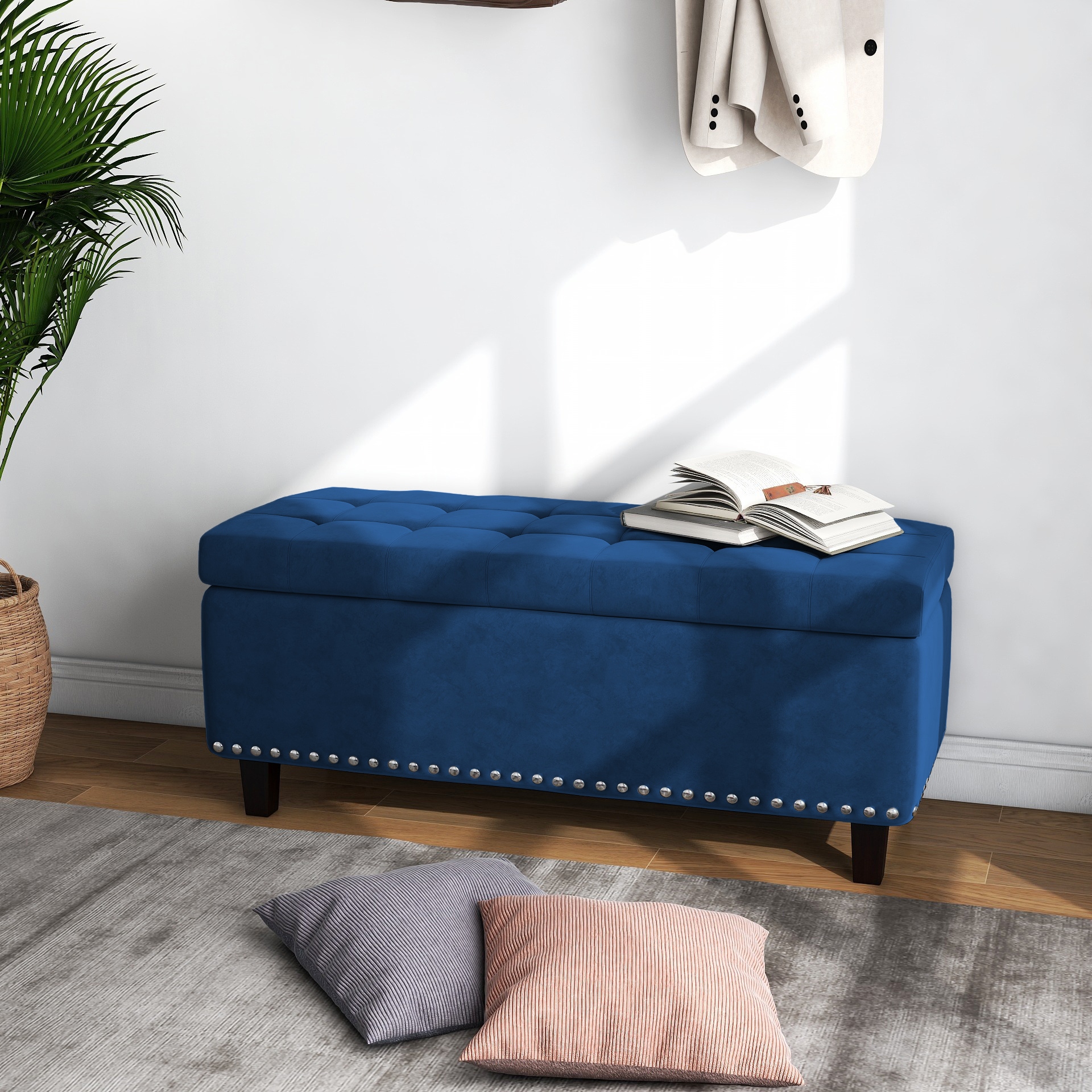 Navy blue end outlet of bed bench