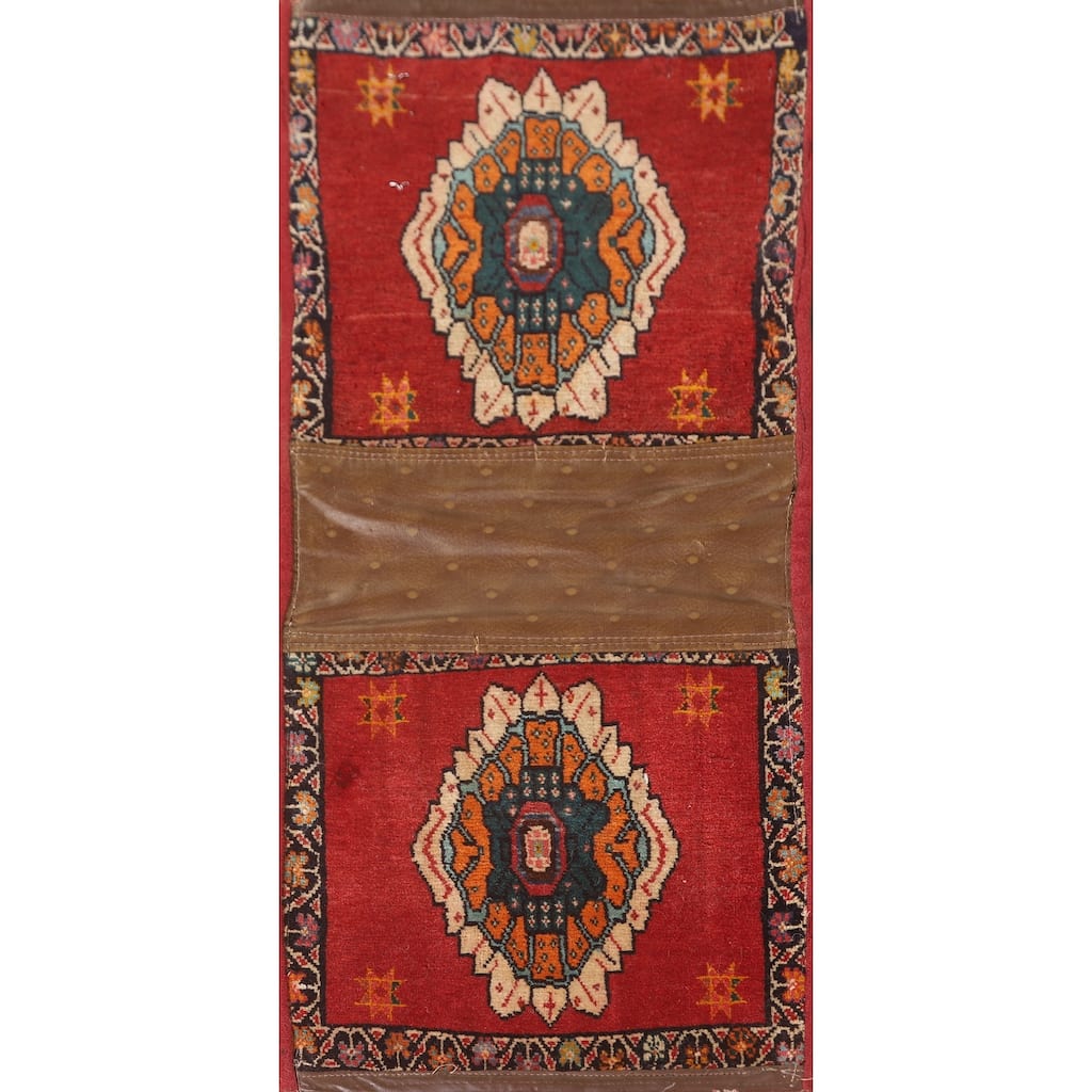 Red Geometric Saddle Bag Persian Accent Rug Hand-Knotted Wool Carpet - 1'1" x 2'7"
