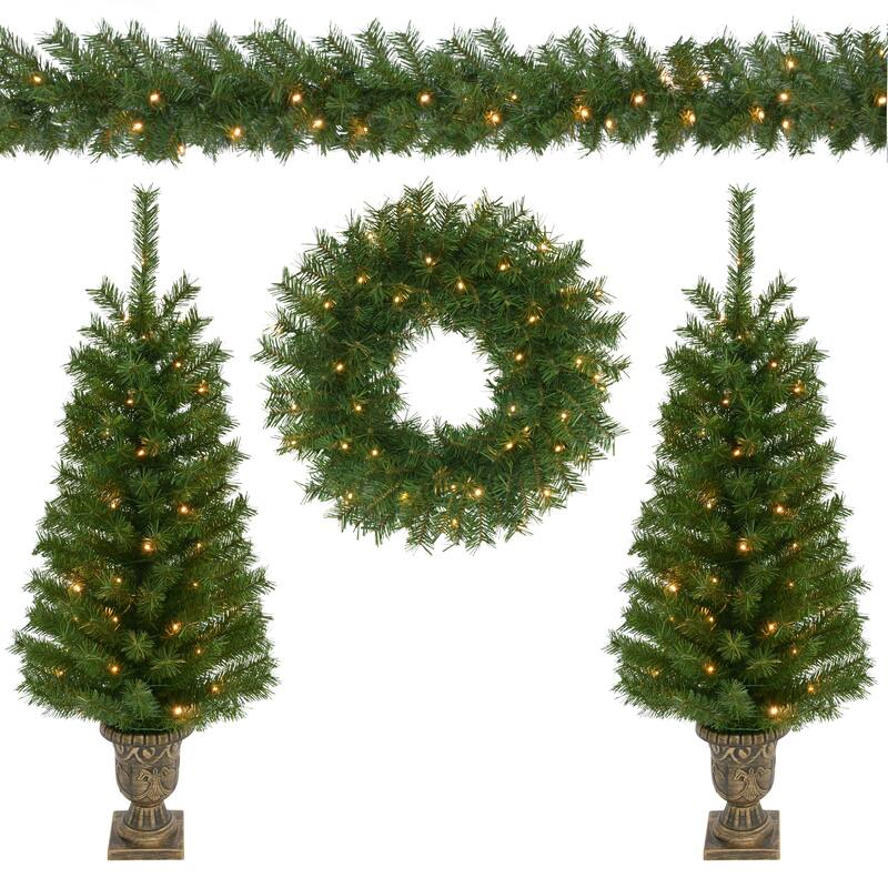 Puleo International 4-Piece Pre-Lit Artificial Christmas Decor Set