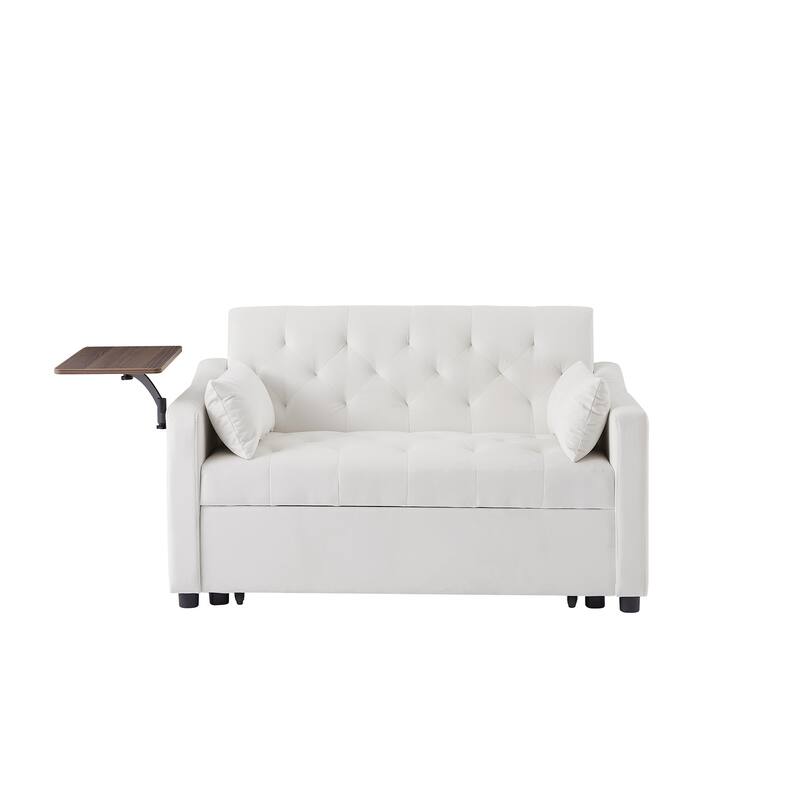 Velvet Pull Out Loveseat Sofa Convertible Sleeper Love Seat Bed w2 Pillow & 2 Pillows, Futon Sofa with 360掳 Swivel Shelves