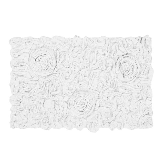 Home Weavers Bellflower Collection Absorbent Cotton Machine Washable Bath Rug 21"x34" - White