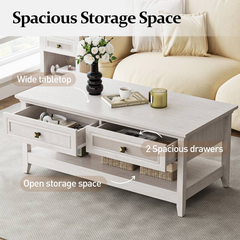 Drawer Natural Rattan Coffee Table