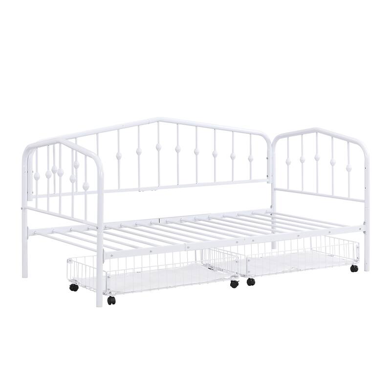HomeRoots White Metal Twin Bed Frame With Drawers