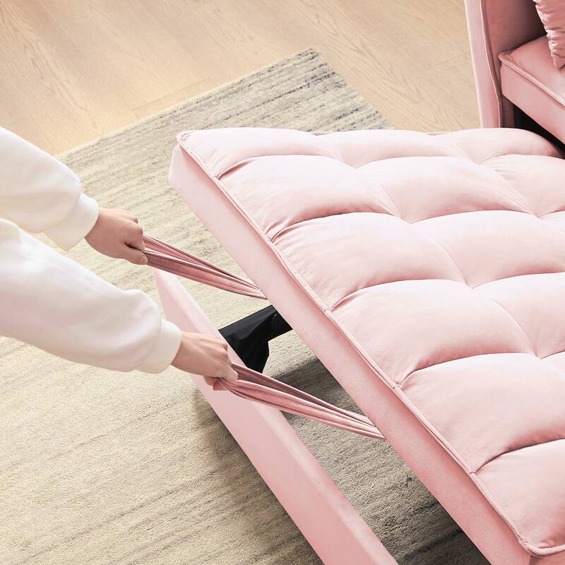 55.2" Velvet 2-in-1 Convertible Sofa Bed with Adjustable Backrest
