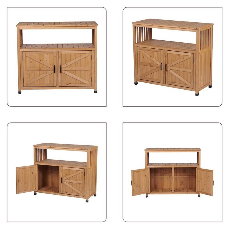 Wood Patio Bar Cabinet, Rustic Cedar Buffet Table with Storage, All-Weather Indoor/Outdoor Multi-Purpose Sideboard