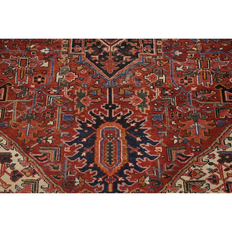 Hand Knotted Oriental 100% Wool Carpet Traditional Medallion Oranges & Rust Heriz Area Rug - 11' 6'' X 9' 1''