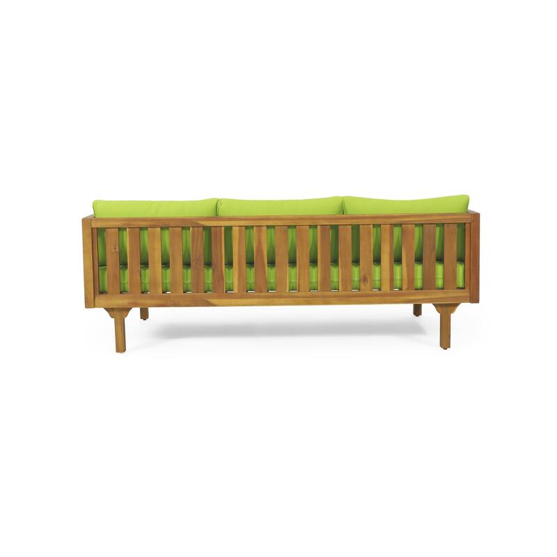 Acacia Wood 3 Seater Daybed Slat Panel Design Water Resistant Cushions