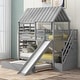 preview thumbnail 1 of 22, Twin Over Twin House Bunk Bed with Slide & Trundle, Solid Wood Bunk Bed Frame w/Storage Staircase, Roof & Window for Kids, Teens Grey - Twin
