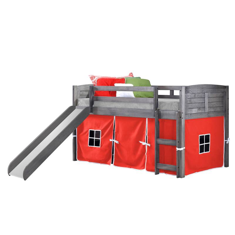 Twin Louver Low Loft with Slide in Antique Grey