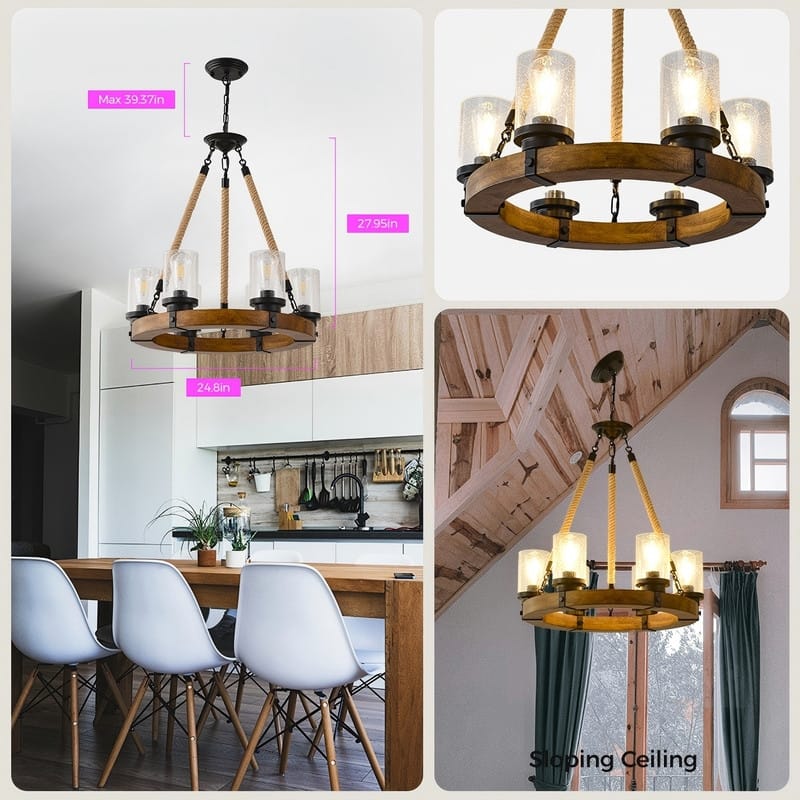 6 Lights Wagon Wheel Chandelier Rustic Wood Farmhouse Chandelier - 25