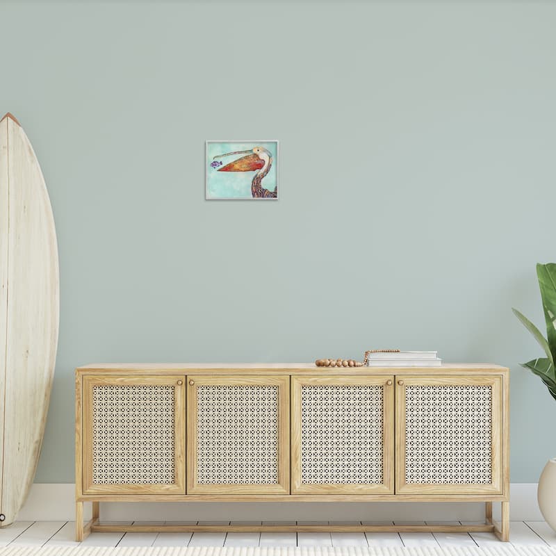 Stupell Pelican's Lost Supper Fish and Patterned Feathers Framed Giclee Texturized Art by Lisa Morales