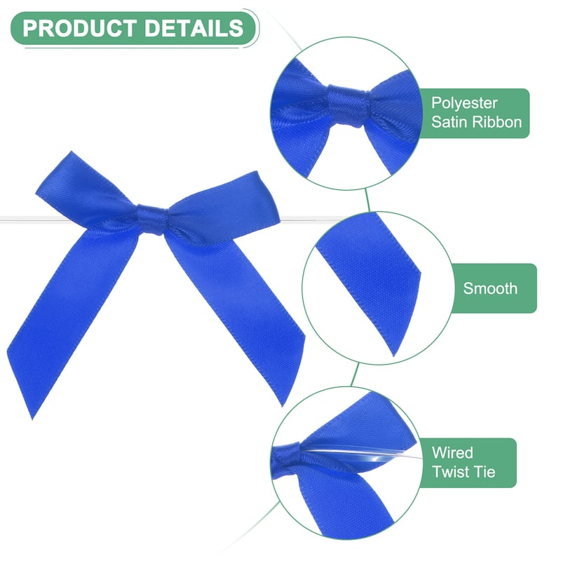 50-Pack Satin Ribbon Twist Tie Bows 2.4x2.8" Bow Twist for Craft - Blue