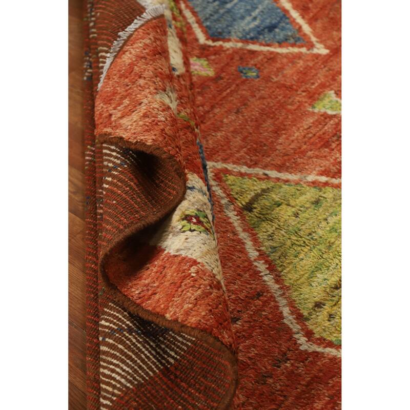 Geometric Orange Moroccan Oriental Rug Handmade Modern Wool Carpet - 6'9" x 9'9"