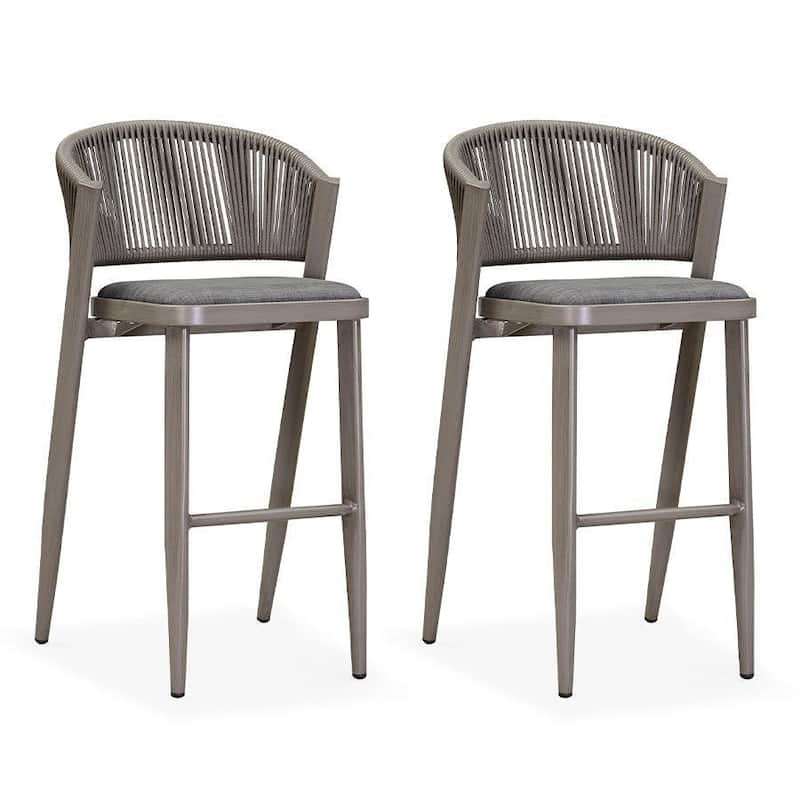 PURPLE LEAF Outdoor Counter Height Bar Stool Set of 2 Outdoor Patio Aluminum Chairs with Cushions - Grey - Bar Height