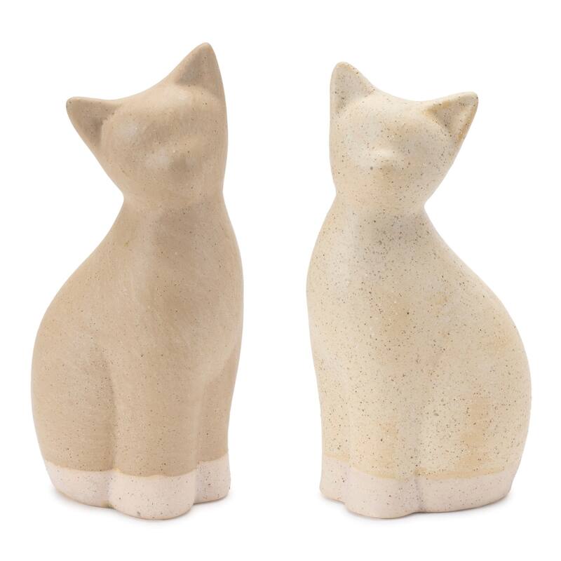 Unglazed Ceramic Sitting Cat Figurines - 8.25" - Set of 2