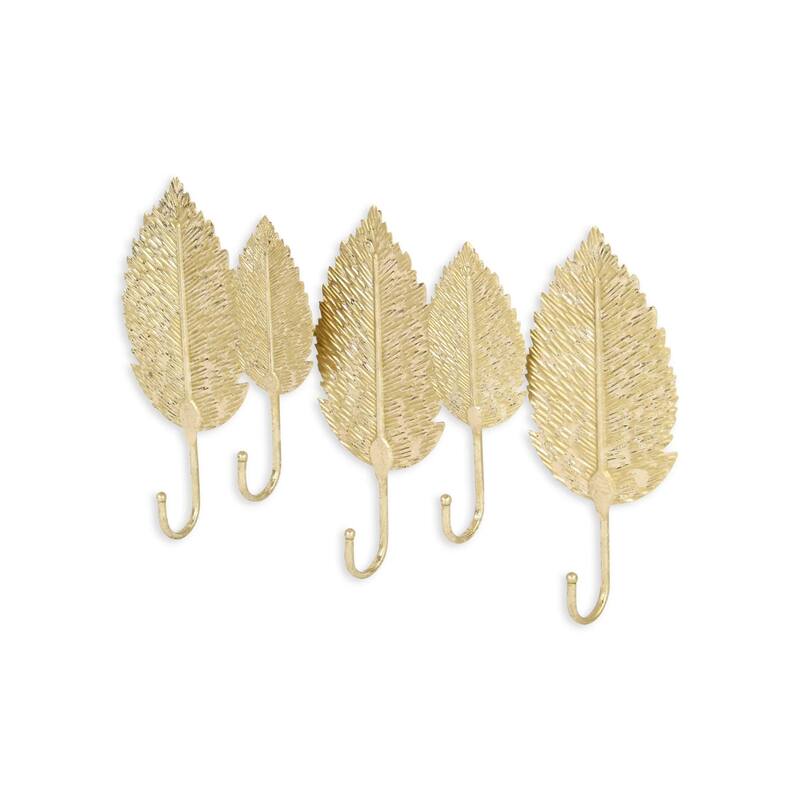 Maidmore Leaf Cast Iron Coat Hanger - 18.25" - Gold Finish