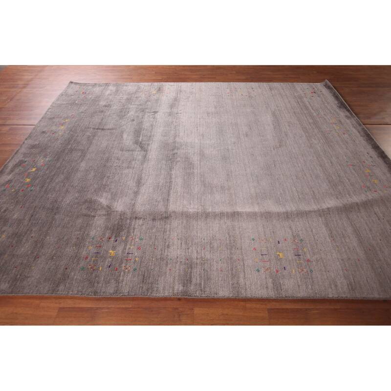 Gray & Brown Striped Gabbeh Oriental Area Rug Hand-Knotted Wool Carpet - 8'1"x 9'8"