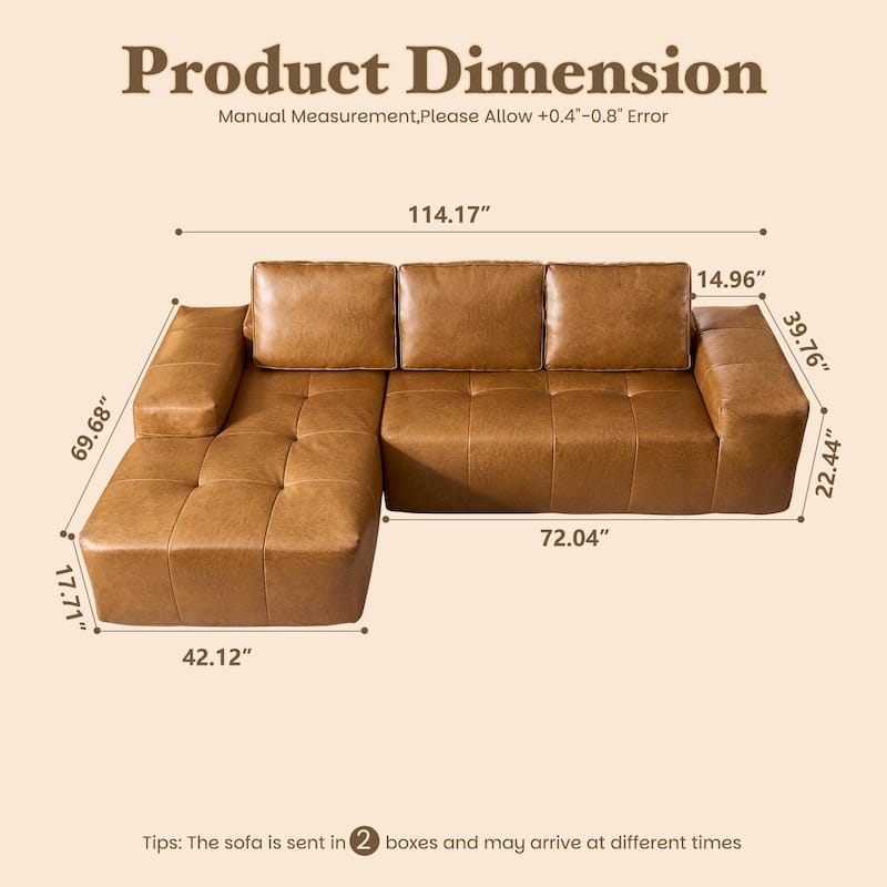 HOOOWOOO Mid-Century Modern Upholstery Fabric L-shaped Sectional Sofa