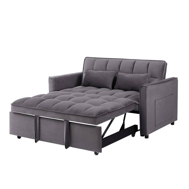 3 in 1 Convertible Sofa Bed, Pull Out Sleeper Sofa Couch with Adjustable Backrest, Storage Bag and Pillow, Velvet Futon Sofa Bed