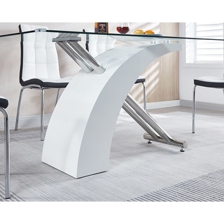 MDF Veneer Rectangular Glass Top Dining Table, Wood Base Modern Design ...