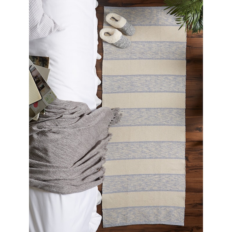 DII French Blue Variegated Plaid Recycled Yarn Rug (Set of 2) - Big