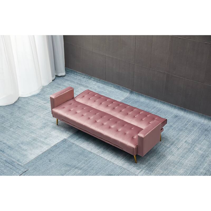 Rose Sofa Bed with Golden Metal Legs, Solid Wood+MDF, 75x32x29 inches