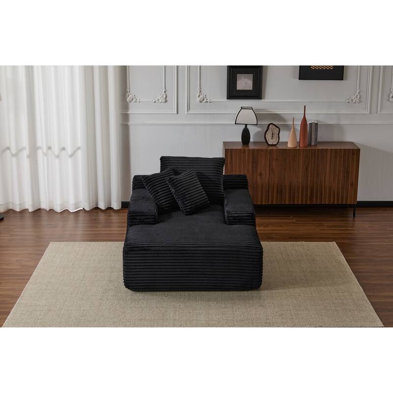 Oversized Chaise Lounge Chair, Modern Corduroy Sleeper Sofa Daybed, Black, No Assembly