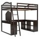preview thumbnail 9 of 16, Full Size Solid Wood Loft Bed with U-shaped Desk & Storage Compartments, Space Saving Bedframe with Tri-fold Mirror, Espresso